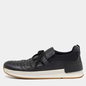 Pre Owned Bottega Veneta Black Leather Low Top Sneakers Size 42