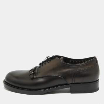 Pre Owned Bottega Veneta Black Leather Buckle Detail Lace Up Derby Size 42