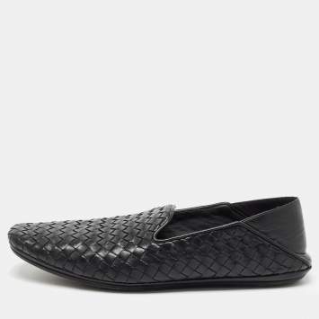 Pre Owned Bottega Veneta Black Intrecciato Leather Smoking Slippers Size 41