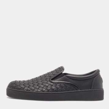 Pre Owned Bottega Veneta Black Intrecciato Leather Slip On Sneakers Size 40