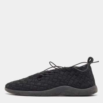 Pre Owned Bottega Veneta Black Elastic Fabric Lace Up Sneakers Size 40.5