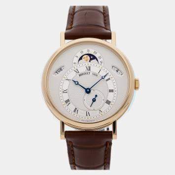 Pre Owned Pre-Owned Breguet Classique Calendrier 7337BA/1E/9V6 Silver Automatic 18k Yellow Gold Men's Wristwatch 39 MM