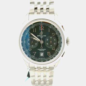 Pre Owned ساعة يد رجالية بريتلينغ بريمير B01 كرونوغراف 42 AB0145371L1A1 أوتوماتيكية خضراء فولاذ مقاوم للصدأ 42 مم