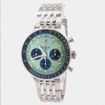 Pre Owned Breitling Navitimer 1 B01 Chronograph 43 AB0138241L1A1 Automatic Green Stainless Steel Men's Wristwatch 43mm