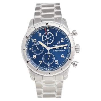 Pre Owned Breitling Blue Stainless Steel Aviator 8 A13316101C1A1 Men's Wristwatch 43 mm