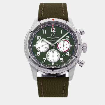 Pre Owned Breitling Aviator AB01192A1L1X1 Automatic Green Stainless Steel Men’s Wristwatch 43mm
