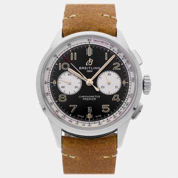 Pre Owned Breitling Black Stainless Steel Premier Automatic Men's Wristwatch 42 mm