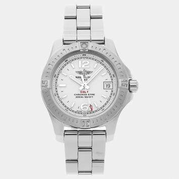 Pre Owned Breitling Silver Stainless Steel Colt A77388112G1A1 Quartz Men's Wristwatch 33 mm