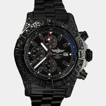 Breitling Customised Black Diamond Stainless Steel Super Avenger A13370 Automatic Men's Wristwatch 48 mm