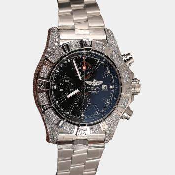 Breitling Customised Black Diamond Stainless Steel Super Avenger A1337011 Automatic Men's Wristwatch 48 mm