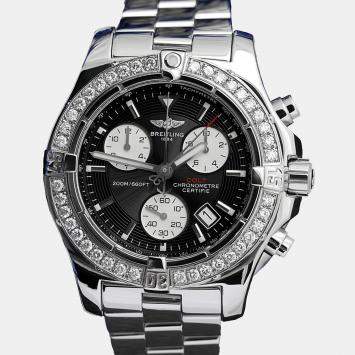 Breitling Customised Black Diamond Stainless Steel Colt A73380 Quartz Men's Wristwatch 41 mm
