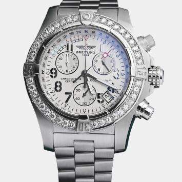 Breitling Customised White Diamond Stainless Steel Avenger Seawolf A73390 Quartz Men's Wristwatch 45 mm