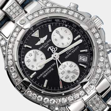 Breitling Customised Black Diamond Stainless Steel Colt A73350 Quartz Men's Wristwatch 38 mm