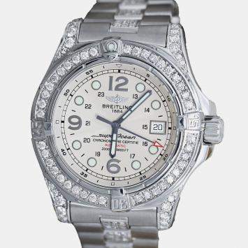 Breitling Customised Ivory Diamond Stainless Steel Aeromarine Superocean Automatic Men's Wristwatch 44 mm