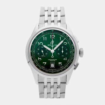 Pre Owned Breitling Premier B01 Chronograph AB0145371L1A1 Automatic Green Stainless Steel Men's Wristwatch 42mm