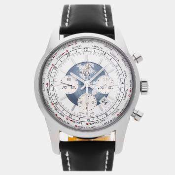 Pre-Owned Breitling Transocean Chronograph Unitime AB0510U0/A732 Automatic White Stainless Steel Men's Wristwatch 46 mm