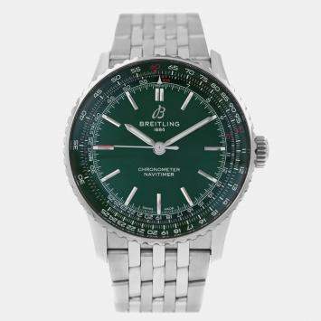 Pre Owned Breitling Navitimer A17329 Automatic Green Stainless Steel Men's Wristwatch 41 mm