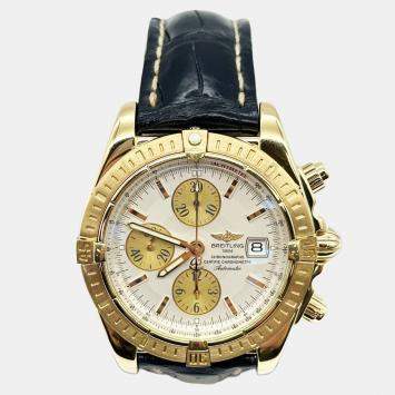 Pre Owned Breitling Chronomat K13356 Automatic White 18k Yellow Gold Men's Wristwatch 44 mm