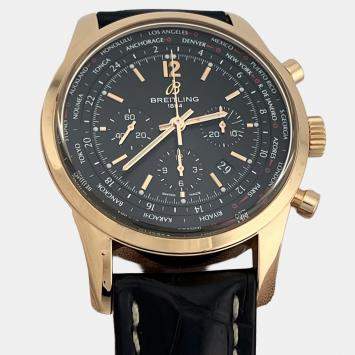 Pre Owned Breitling Transocean Unitime RB0510 Automatic Black 18k Rose Gold Men's Wristwatch 46 mm