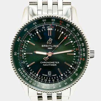 Pre Owned Breitling Navitimer A17326 Automatic Green Stainless Steel Unisex Wristwatch 41 mm