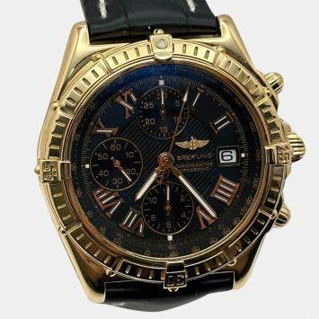 Pre Owned Breitling Crosswind Chronograph K13355 Automatic Black 18K Yellow Gold Men's Wristwatch 42 mm