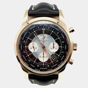 Pre Owned Breitling Transocean RB0510 Automatic Silver 18K Rose Gold Men's Wristwatch 46 mm