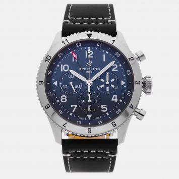 Pre Owned Breitling Super Avi B04 GMT Tribute AB04451A1C1X1 Automatic Chronograph Blue Dial Stainless Steel Men's Wristwatch 46mm
