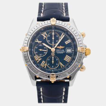 Pre Owned ساعة يد رجالية بريتلينغ كروسويند أوتوماتيك ذهب أصفر عيار 18 قيراط ستانلس ستيل زرقاء مستعملة 42 مم