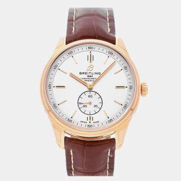 Pre Owned Pre-Owned Breitling Premier R37340351G1P1 Silver Automatic 18k Rose Gold Men's Wristwatch 40 MM