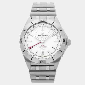 Pre Owned ساعة يد رجالية بريتلينغ كرونومات جي إم تي A32398101A1A1 أوتوماتيكية فضية ستانلس ستيل مستعملة 40 مم