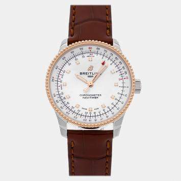 مملوكة مسبقًا Pre-Owned Breitling Navitimer U17395211A1P2 Silver Automatic 18k Rose Gold, Stainless Steel Men's Wristwatch 35 MM