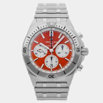 Pre Owned Breitling Chronomat B01 NFL Denver Broncos AB01342B1O2A1 Orange Stainless Steel Automatic Men's Watches 42mm