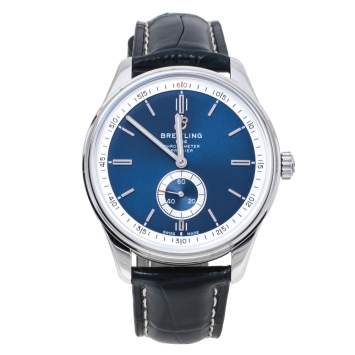 Pre Owned Breitling Blue Stainless Steel Croco Leather Premier A37340351C1P2 Men's Wristwatch 40 mm