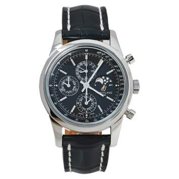Pre Owned Breitling Black Stainless Steel Transocean Chronograph A19310 Men's Wristwatch 43 MM