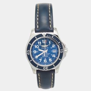 Pre Owned Breitling Blue Stainless Steel Leather Superocean II A17365D1/C915 Men's Wristwatch 42 mm