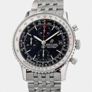 Pre Owned Breitling Black Stainless Steel Navitimer Chronograph A13324 Men's Wristwatch 42 mm