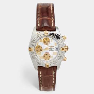 Pre Owned Breitling Mother of Pearl 18k Yellow Gold Stainless Steel Crocodile Cockpit B13358 Men's Wristwatch 39 mm