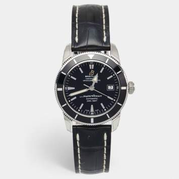 Pre Owned Breitling Black Stainless Steel Crocodile Superocean Heritage A1732124 Men's Wristwatch 42 mm