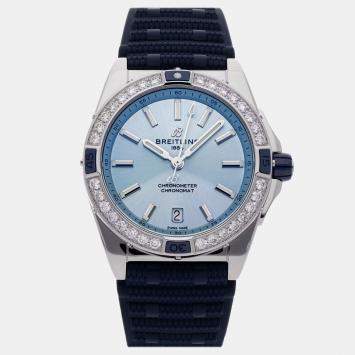 Pre Owned Breitling Blue Stainless Steel Chronomat Automatic Men's Wristwatch 38 mm