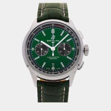 Pre Owned Breitling Green Stainless Steel Premier Automatic Men's Wristwatch 42 mm