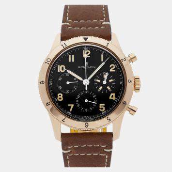 Pre Owned Breitling Black 18k Rose Gold Aviator RB0920131B1X1 Manual Winding Men's Wristwatch 41 mm