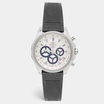 Pre Owned Breitling for Bentley Silver Stainless Steel Rubber Barnato Racing A25366 Men's Wristwatch 49 mm
