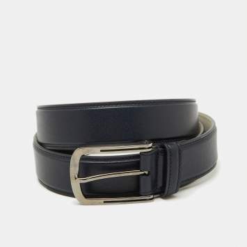 Pre Owned Brioni Navy Blue Leather Buckle Belt 110CM