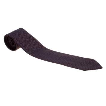 Pre Owned Brioni Navy Blue and Bronze Diamond Pattern Silk Jacquard Tie