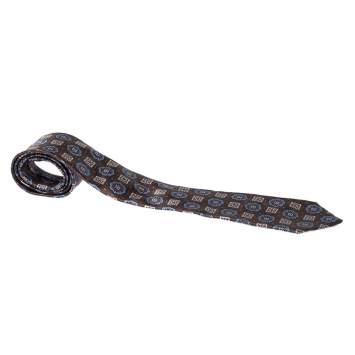 Pre Owned Brioni Vintage Brown Floral and Geometric Print Silk Tie
