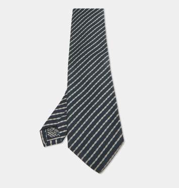 Pre Owned Brioni Navy Blue Striped Silk Traditional Tie