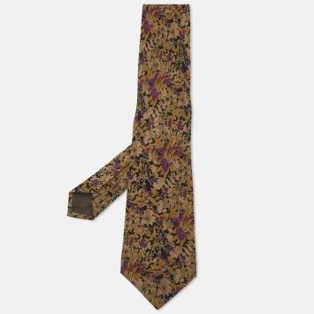 Pre Owned Brioni Brown Floral Printed Silk Tie 
