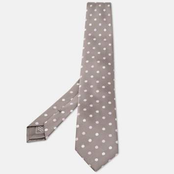 Pre Owned Brioni Grey Polka Dot Jacquard Silk Tie