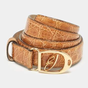 Pre Owned Brioni Tan Crocodile Logo Buckle Belt 100CM