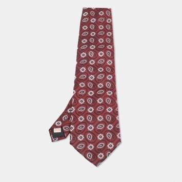 Pre Owned Brioni Maroon Floral Motif Silk Traditional Tie